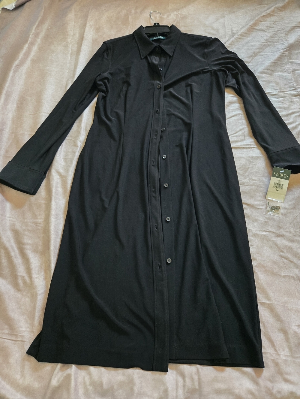 NWT Ralph Lauren Womens Shirt Dress  14 Formal Classic Sleek Flattering Stretchy